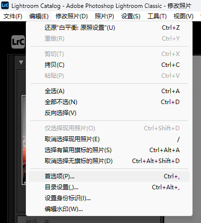 在“编辑”菜单中选择“首选项”